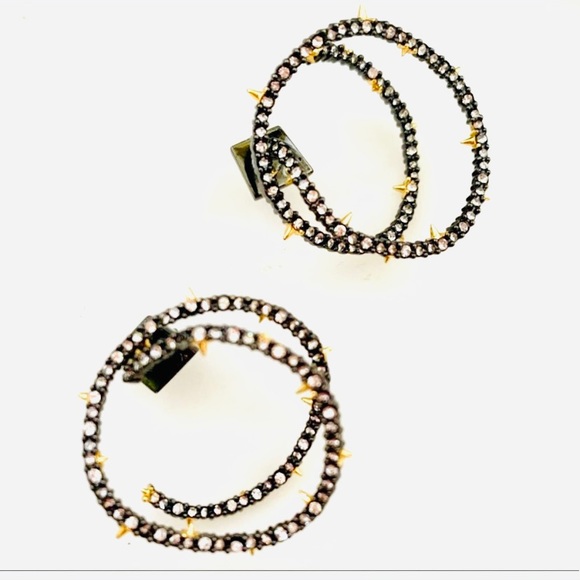 ALEXIS BITTAR • NEW Noire Black Crystal Coiled Gold Thorn Orbiting Post Earrings - Picture 2 of 15